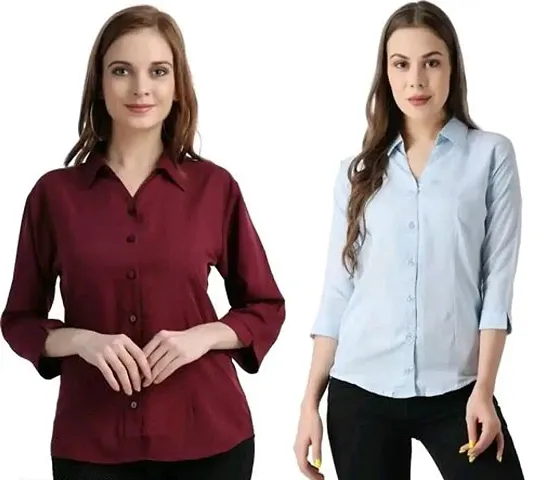 Stylish Fancy Poly Crepe Solid Casual Shirts For Women Pack Of 2