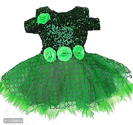 Misti COLLECTION Beautiful Net Fabric Knee Length Frock Dress for Baby Girls Green