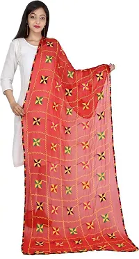 P.P garaments Phulkari Dupattas for Womens, Hand Embroidered in Amritsar, Punjabi Pankha Design(red)-thumb1
