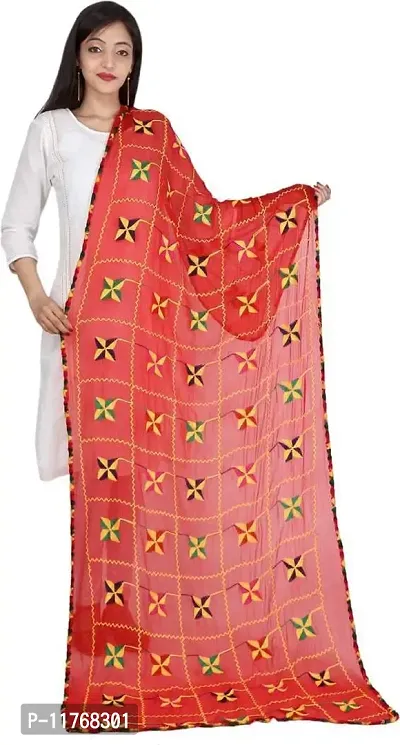 P.P garaments Phulkari Dupattas for Womens, Hand Embroidered in Amritsar, Punjabi Pankha Design(red)-thumb2