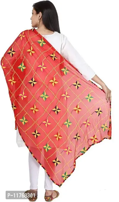 P.P garaments Phulkari Dupattas for Womens, Hand Embroidered in Amritsar, Punjabi Pankha Design(red)-thumb4