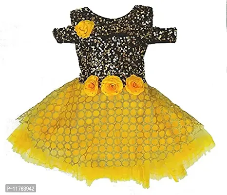 Misti COLLECTION Beautiful Net Fabric Knee Length Frock Dress for Baby Girls Yellow