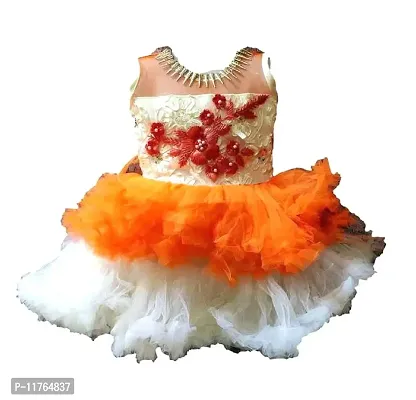 Kids Fashion hub Best Designer Baby Doll Frock Dress Daily casualuse New Born Baby Birthday Girl Gift Item (red, 1-2 Years) (Orange, 1-2 Years)-thumb0