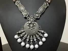 Pearl Stone Oxidised Silver Necklace Set-thumb2