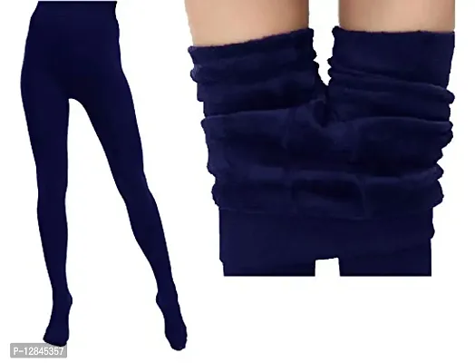JMT Wear Women Warm Thick Fur Lined Fleece Winter Thermal Soft Legging Tights Stocking - Slim Fit (Navy Blue, 34)