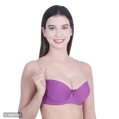 JMT Wear Women's Strapless, Transparent Straps Push up Padded Bra (Purple)(34B)-thumb3