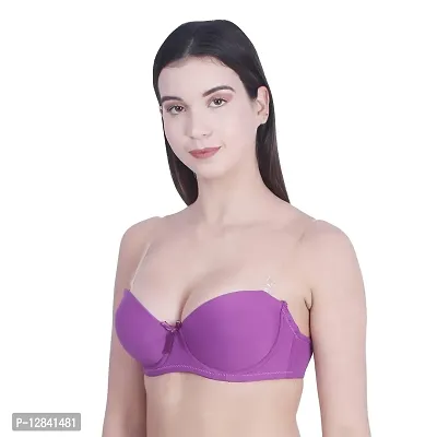 JMT Wear Women's Strapless, Transparent Straps Push up Padded Bra (Purple)(34B)