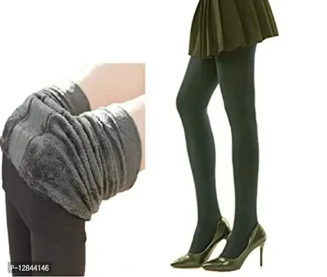 JMT Wear Women Warm Thick Fur Lined Fleece Winter Thermal Soft Legging Tights Stocking - Slim Fit (Grey, 28)-thumb0