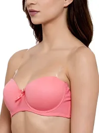 JMT Wear Women's Strapless, Transparent Straps Push up Padded Bra (Pink)(32A)-thumb3