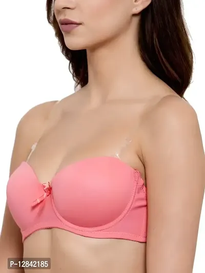 JMT Wear Women's Strapless, Transparent Straps Push up Padded Bra (Pink)(32A)-thumb4