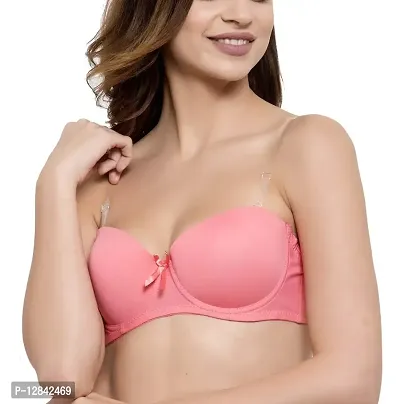 JMT Wear Women's Strapless, Transparent Straps Push up Padded Bra (Pink)(34B)