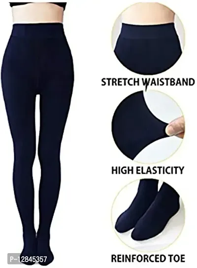 JMT Wear Women Warm Thick Fur Lined Fleece Winter Thermal Soft Legging Tights Stocking - Slim Fit (Navy Blue, 34)-thumb4