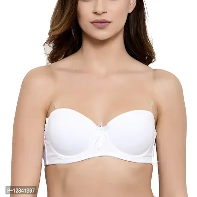 JMT Wear Women's Strapless, Transparent Straps Push up Padded Bra (White)(32A)