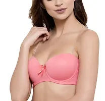 JMT Wear Women's Strapless, Transparent Straps Push up Padded Bra (Pink)(32A)-thumb1