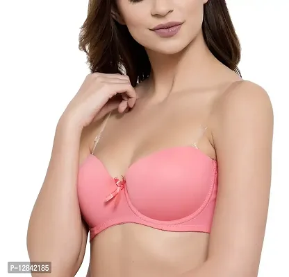 JMT Wear Women's Strapless, Transparent Straps Push up Padded Bra (Pink)(32A)-thumb2