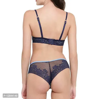 JMT Wear Women's Sexy Bra Panty Set -Ladies lace Underwire Bra & Everyday Bras(Blue)(30B)-thumb2