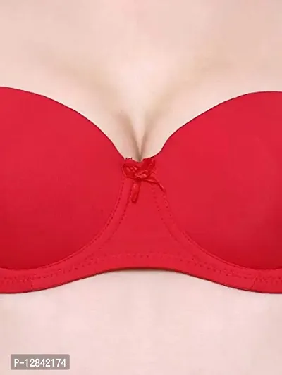 JMT Wear Women's Polyamide & Elastane Lightly Padded Wired Push-Up Bra(Hot Red)(30C)-thumb5