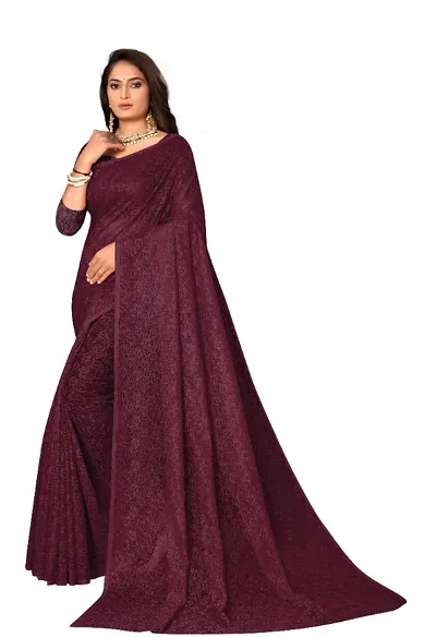 Stylish Net Solid Saree With Blouse Piece