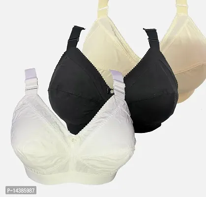 Cotton White And Black And Beige Solid Women Bra For Women- Pack Of 3