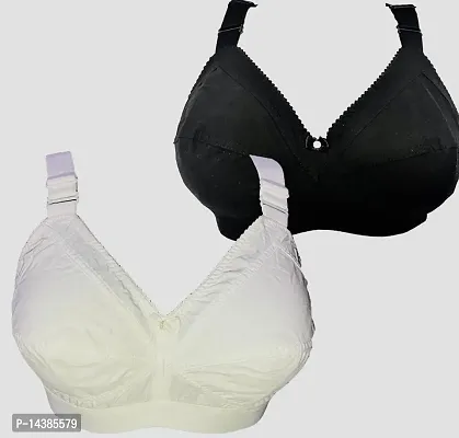 Cotton White And Black Solid Women Bra For Women- Pack Of 2