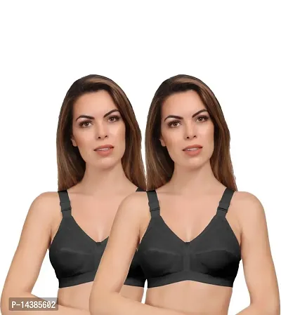 Cotton Olive Solid Women Bra For Women- Pack Of 2-thumb0