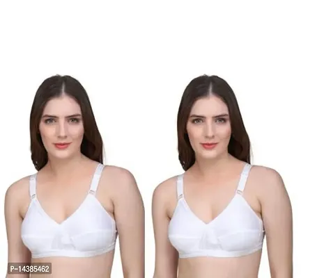 Cotton White Solid Women Bra For Women- Pack Of 2