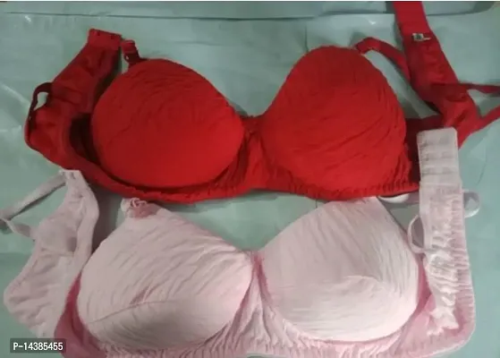 Cotton Red And Pink Solid Women Bra For Women- Pack Of 2
