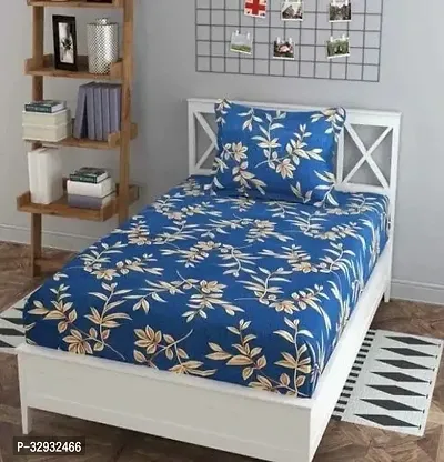 Comfortable Blue Polycotton Printed 1 Bedsheet with 1 Pillow Cover