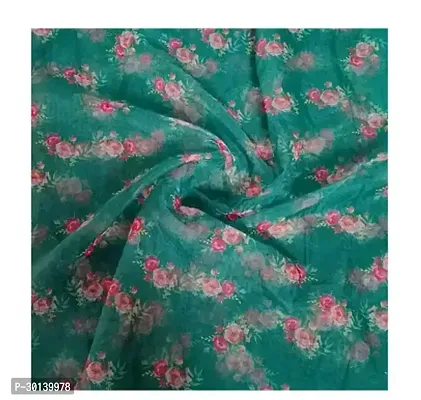 Elegant Green Organza Printed Fabric (by meter) For Women