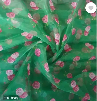 Elegant Green Organza Printed Fabric (by meter) For Women-thumb0