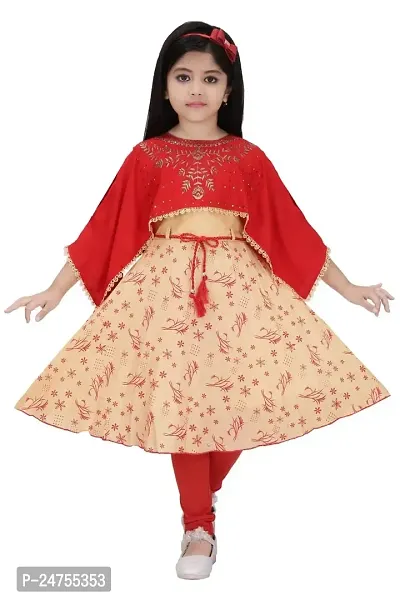 M Kavita Gir'sl Knee Length Frock with Leggins, Part Wear Heavy Rayon Frock (2-3 Years, Red)-thumb0