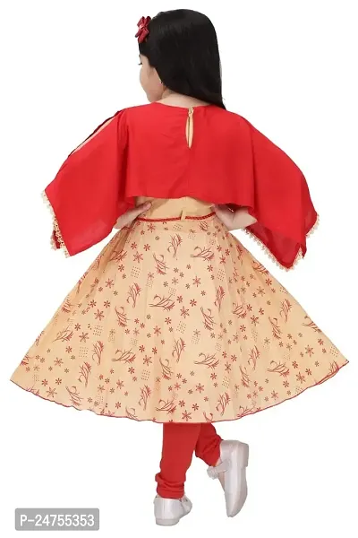 M Kavita Gir'sl Knee Length Frock with Leggins, Part Wear Heavy Rayon Frock (2-3 Years, Red)-thumb3