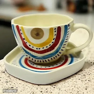 Handpainted Ceramic Tea Cup  Saucer Set|330 M L