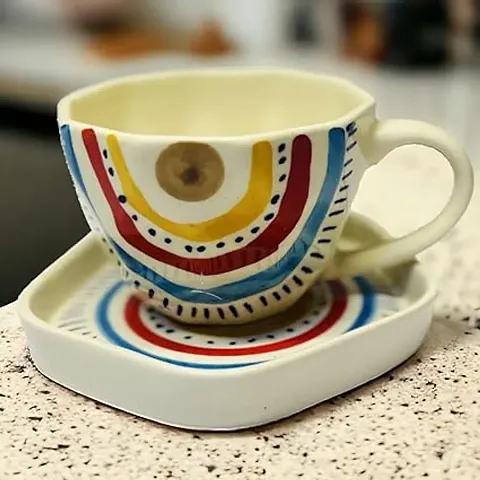 Handpainted Ceramic Tea Cup  Saucer Set|330 M L