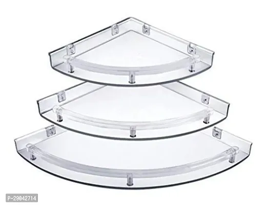 Unbreakable Premium Corner Set Plastic Bathroom Corner -Pack Of 3 Acrylic Wall Shelf-thumb0