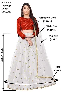 Paril Women's semi stitched Net Lehenga Choli with Blouse & Dupatta set (Embroidered Bridal Lehenga Choli) (White to Red)-thumb4