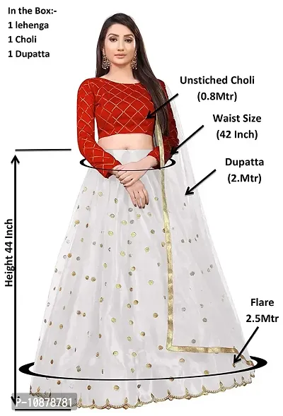Paril Women's semi stitched Net Lehenga Choli with Blouse & Dupatta set (Embroidered Bridal Lehenga Choli) (White to Red)-thumb5
