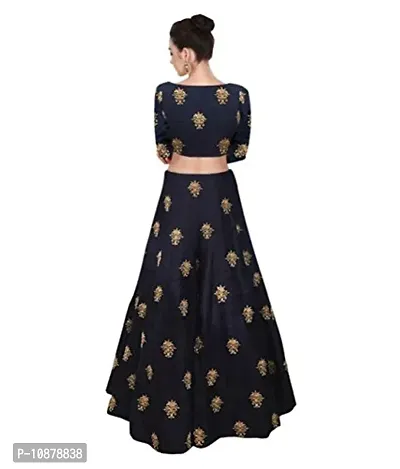 Rise On Fab Women's Raw Silk Lehenga Choli (RAJAVI_Blue_Free Size)-thumb3