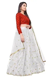 Paril Women's semi stitched Net Lehenga Choli with Blouse & Dupatta set (Embroidered Bridal Lehenga Choli) (White to Red)-thumb2