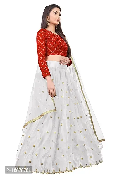Paril Women's semi stitched Net Lehenga Choli with Blouse & Dupatta set (Embroidered Bridal Lehenga Choli) (White to Red)-thumb3