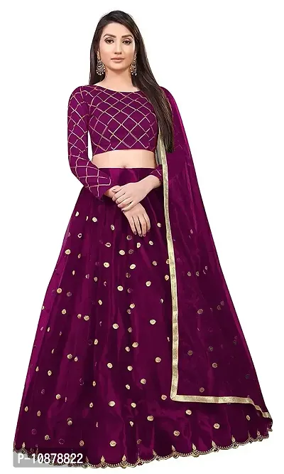 Paril Women's semi stitched Net Lehenga Choli with Blouse & Dupatta set (Embroidered Bridal Lehenga Choli) (Purple to Purple)