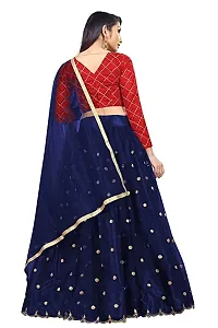 Paril Women's semi stitched Net Lehenga Choli with Blouse & Dupatta set (Embroidered Bridal Lehenga Choli) (Blue to Red)-thumb1