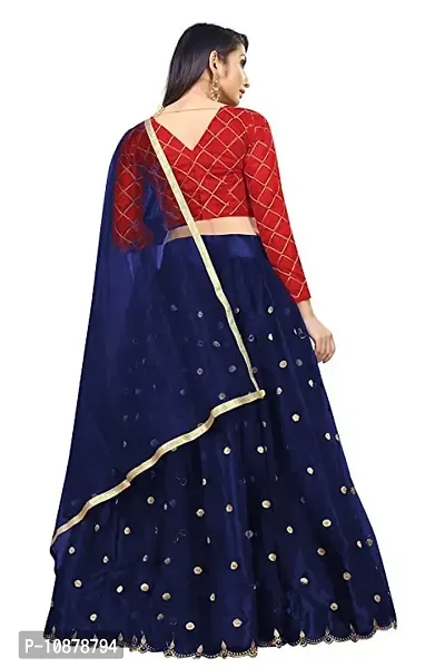 Paril Women's semi stitched Net Lehenga Choli with Blouse & Dupatta set (Embroidered Bridal Lehenga Choli) (Blue to Red)-thumb2