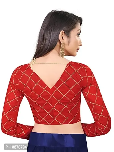Paril Women's semi stitched Net Lehenga Choli with Blouse & Dupatta set (Embroidered Bridal Lehenga Choli) (Blue to Red)-thumb5
