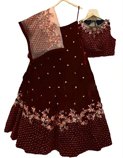 SHREE KTS Embroidered Semi Stitched Lehenga Choli(ND_Saree0037_Maroon)