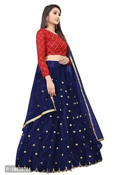 Paril Women's semi stitched Net Lehenga Choli with Blouse & Dupatta set (Embroidered Bridal Lehenga Choli) (Blue to Red)-thumb3