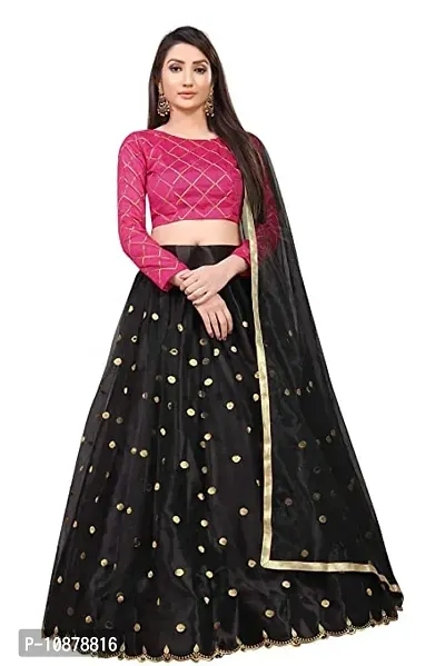 Paril Women's semi stitched Net Lehenga Choli with Blouse  Dupatta set (Embroidered Bridal Lehenga Choli) (Black to Pink)