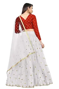 Paril Women's semi stitched Net Lehenga Choli with Blouse & Dupatta set (Embroidered Bridal Lehenga Choli) (White to Red)-thumb1