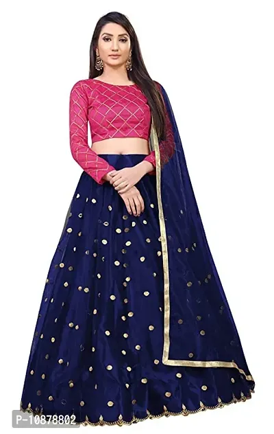 Paril Women's semi stitched Net Lehenga Choli with Blouse & Dupatta set (Embroidered Bridal Lehenga Choli) (Blue to Pink)-thumb0