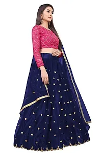 Paril Women's semi stitched Net Lehenga Choli with Blouse & Dupatta set (Embroidered Bridal Lehenga Choli) (Blue to Pink)-thumb1